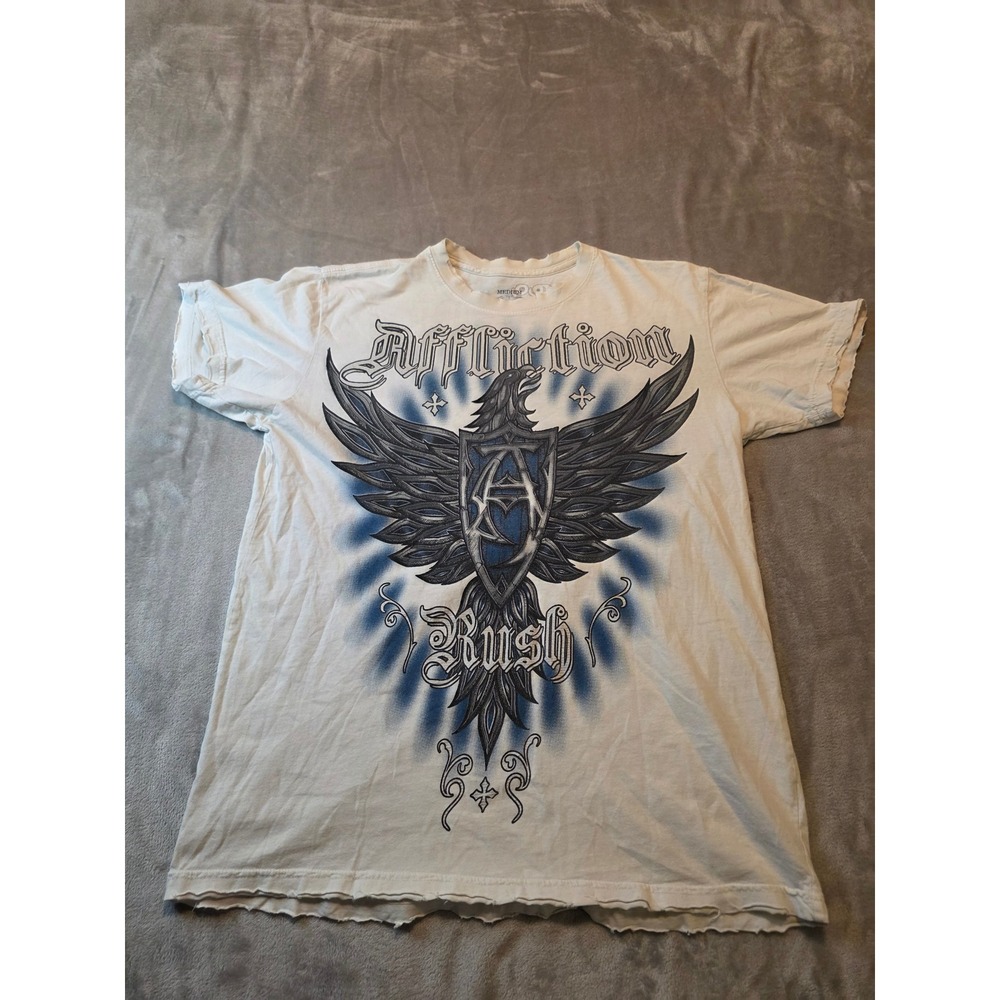 Affliction T-Shirt Mens Medium White GSP Georges St-Pierre Rush Signature Series